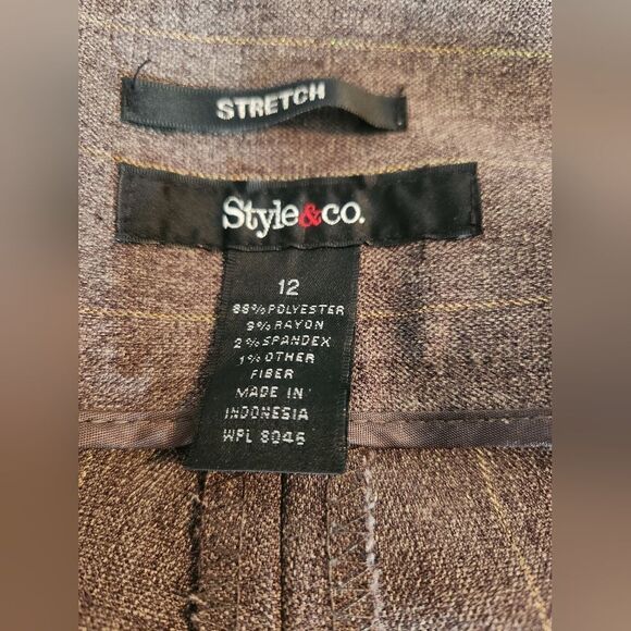 Style&Co 12 SaddleBrownStretch FullLength StraightLegs StrippedWomen DressPants - Picture 2 of 5